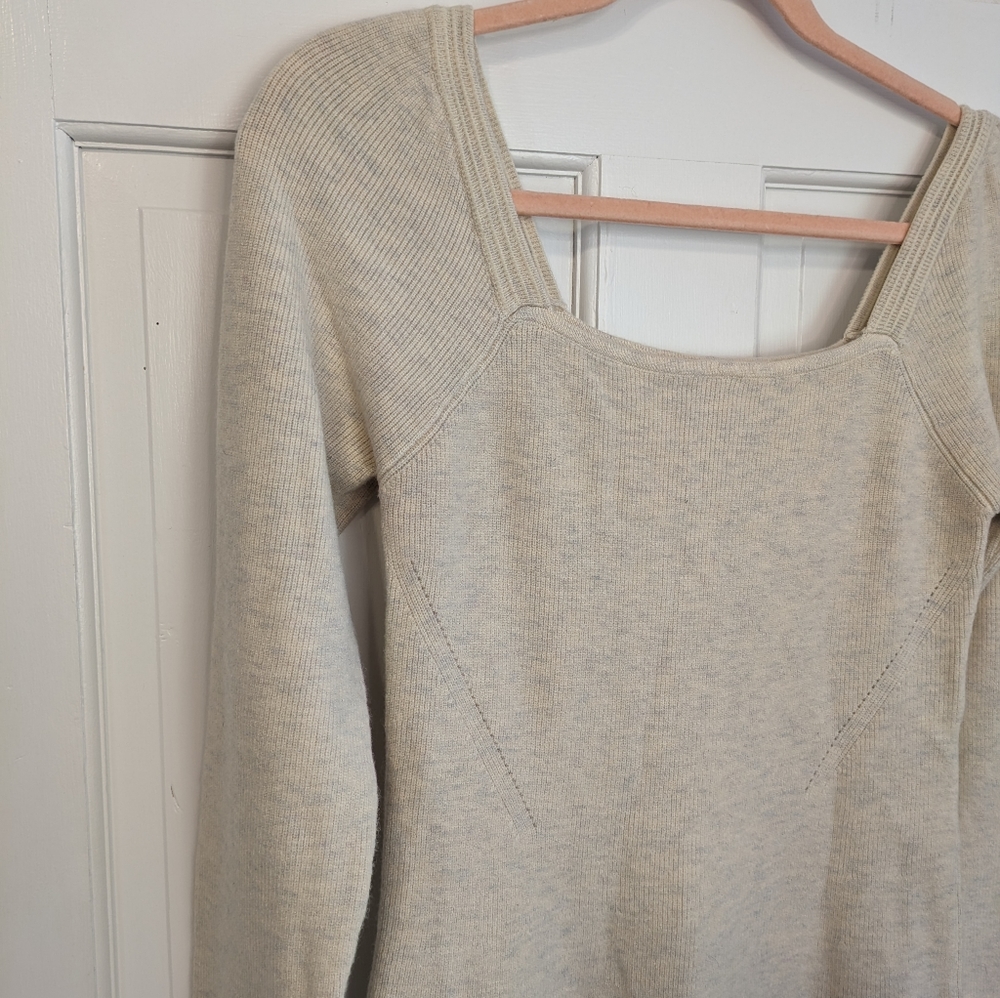 Hem & thread cream heather long sleeve square neck flare midi sweater dress - Picture 3 of 4